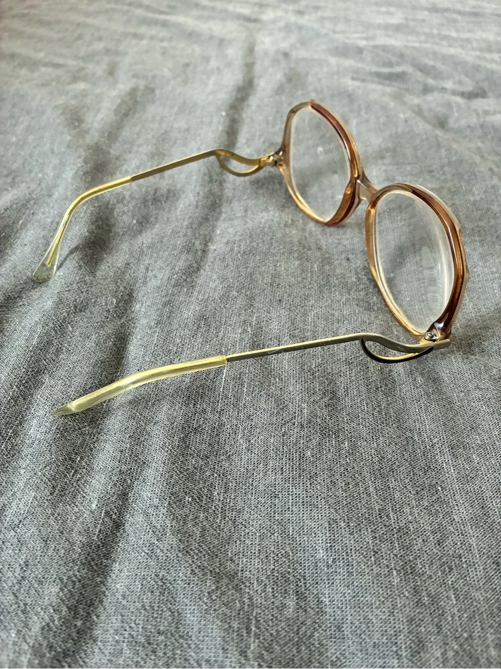 Vintage 1970’s Drop Arm Amber Oversized Eyeglasses Frames Only
